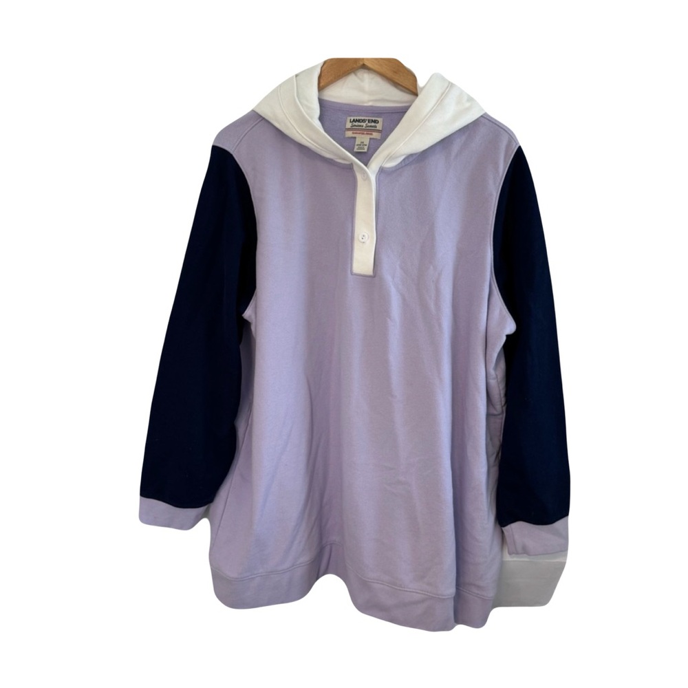 Lands’ End Hoodie Sweatshirt Purple Navy Color Block Medium